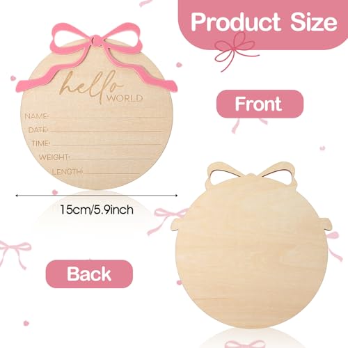 Baby Announcement Sign, Pink Bow Welcome Baby Sign, Wooden baby Name sign for Photo Props Hospital Nursery