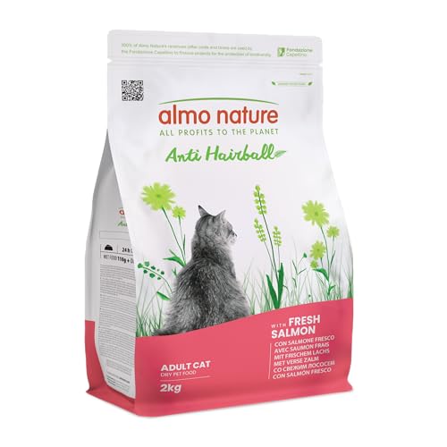 Almo Nature Anti Hairball - Croquettes pour Chat Adulte au Saumon Frais, avec Mélange de Fibres Végétales pour Contrer la Formation de Boules de Poils - Sac...