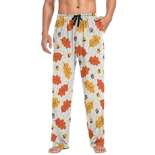 Autumn Oak Leaves Pajama Pants Orange Acorns Lounge Sleepwear PJs Men's Pajama Bottoms Casual Sleep Pants XL4