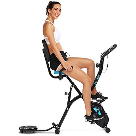 ANCHEER Exercise Bike with App Connection F-Bike, Support Weight 125 kg, Foldable Exercise Bike, X-Bike, 10-Level Adjustable Magnetic Resistance, Bicycle Trainer, Hand Pulse Sensors, Black, L, (5568) Cover
