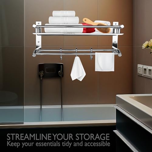 Image of Zureni 304 Grade Stainless Steel Towel Holder Double Layer Chrome Finish Stand Multipurpose Hanger Wall Mount Bath Kitchen Bathroom Accessories Rack Shelf Organizer (Silver, Set of 1, 1001A)