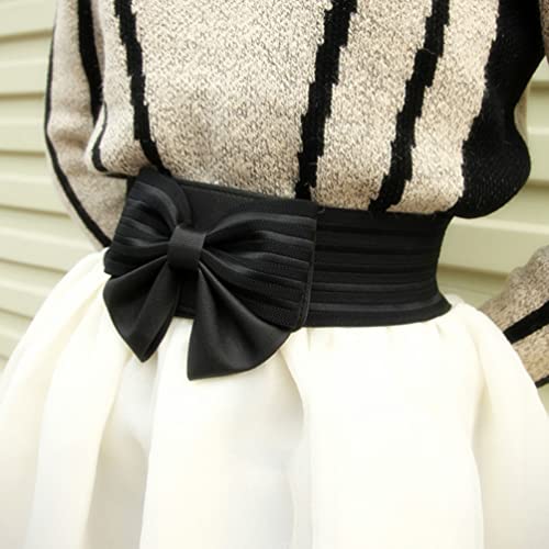 Leather Stretchy Bow Belts for Women Wide Elastic Cincher Cummerband for Dresses Accessory2