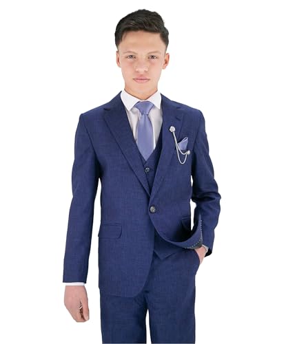 Traje Formal Texturizado de 8 Piezas para niños, Corte Ajustado, para pajes, Bodas, comuniones 235 Azul Real, Tamaño 11 Años