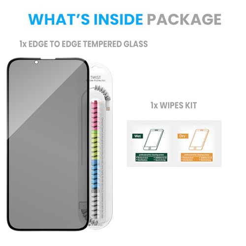 Image of ArmourPro Privacy Tempered Glass for iPhone 17e, 16E, 14 and iPhone 13, Anti Spy Anti Peeping Screen Protector, Edge-to-Edge Full Coverage, 9H Hardness with Cable Protector | Black
