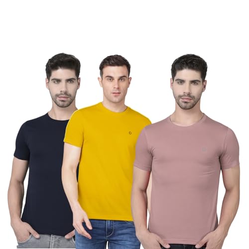 Image of Dollar Super Combed Cotton Mens Pack of 3 Solid T-Shirt