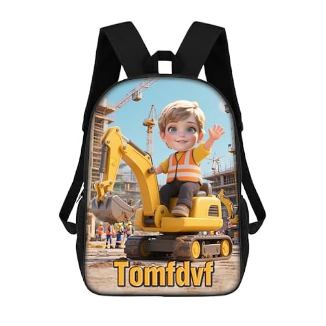 Personalized Engineering Vehicle Themed Backpack, Custom Name Excavator Backpack, Construction Truck Back Pack, Backbag Birthday Christmas Gifts For Excavator Driver Lovers