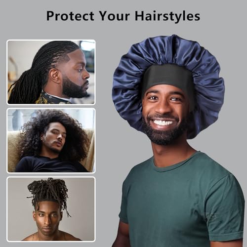 Image of 2pcs Bonnets for Men, Double Layer Hair Bonnet Satin Bonnet for Women Curly Hair Braids