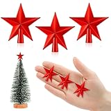 4.5cm Weihnachtsbaumspitze Klein, 3 Stück Christbaumspitze Klein, Kleine Weihnachtsbaum Stern Spitze, Mini Baumspitze Weihnachten für Klein Weihnachtsbaum Dekoration (4.5cm-Glanzfinish: Rot)