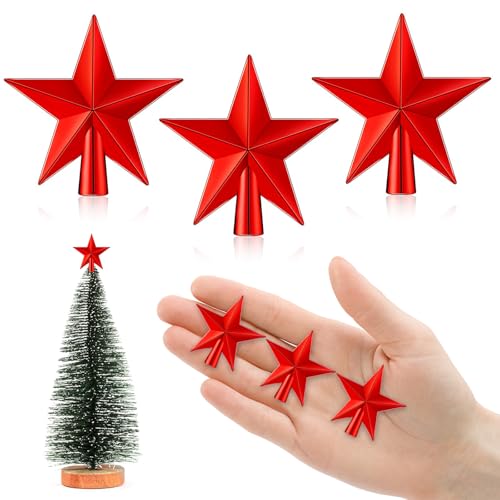4.5cm Weihnachtsbaumspitze Klein, 3 Stück Christbaumspitze Klein, Kleine Weihnachtsbaum Stern Spitze, Mini Baumspitze Weihnachten für Klein Weihnachtsbaum Dekoration (4.5cm-Glanzfinish: Rot)