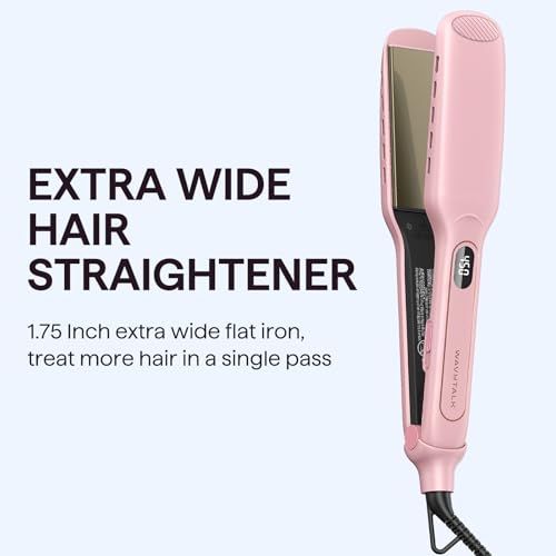 Wavytalk Wet to Straight Hair Straightener, Titanium 1.75 Inch Wide Flat Iron for Wet or Dry Hair, Professional Straightener with Dual Voltage Leave Silky Smooth Look, 20% Faster Styling, Pink