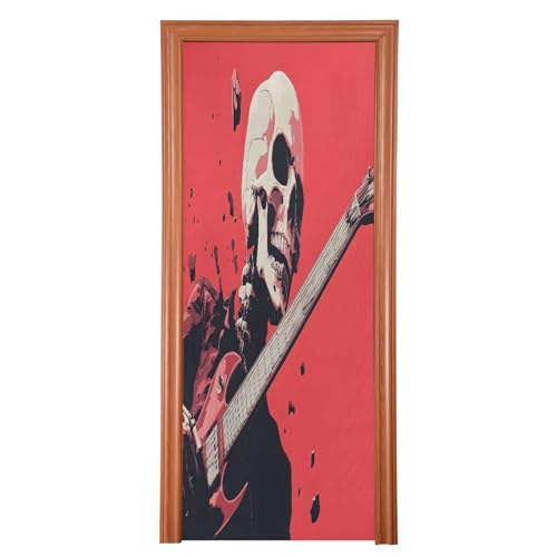 FLildon Handsome Skeleton Rock Door Cover Decoration, Party Accessory Porch Decor for Festive Ornament Room Door Covers 32 x 79 Inch