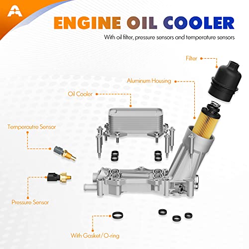 926-959 Upgraded Aluminum Engine Oil Cooler With Oil Filter Housing Adapter Assembly Sensor Fit For 2011-2016 Chrysler 200 300, Dodge Charger, Jeep, Ram 1500, Promaster, 3.6L V6, 68105583Af 5184294Ae #TOP1