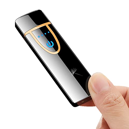 Isqueiro elétrico, isqueiro elétrico anti-vento, isqueiro com sensor LED de impressões digitais, aceso em dois lados, preto