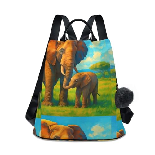 Sac à dos vert prairie Lovely Elephants avec compartiment zippé