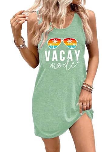 Image of Sun Salt Sand Coconut Tree Sleeveless Mini Dress Women Casual Summer Beach Vacation Dress Workout Tank Dress