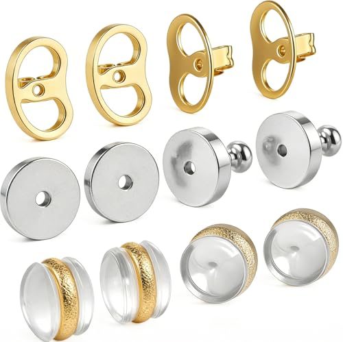 6 Pairs Locking Earring Backs for Droopy & Heavy Earrings, Secure Stud Clutches Replacements for Sensitive Skin (Flat 1)
