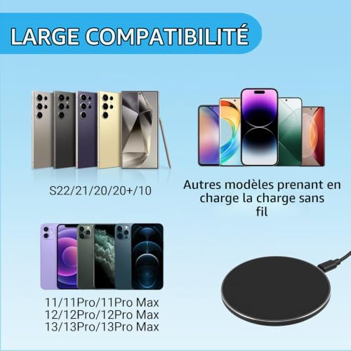Chargeur sans Fil Rapide 15W à Induction avec Station de Charge, Compatible Smartphones, Écouteurs et Accessoires, Port USB-C, Protection Contre Surchauffe, Surcharge et Courts-Circuits – vue 3