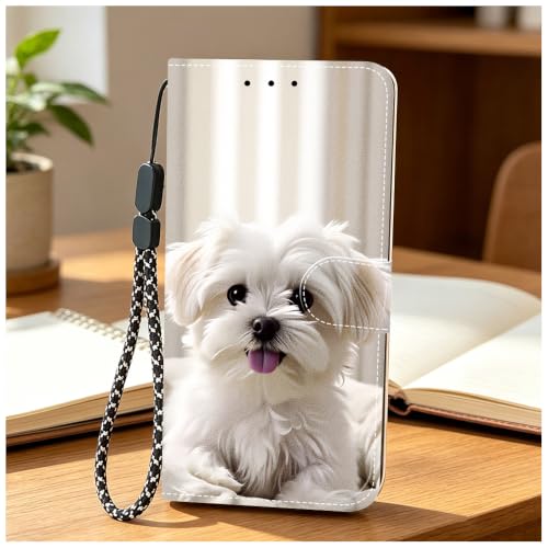 Aeronwen for Samsung Galaxy A17 Case 6.7 inch Cute White Maltese Dog Puppy Pet Art PU Leather Flip Wallet Book Phone Case Adorable Animal Lover Gift for Women Men