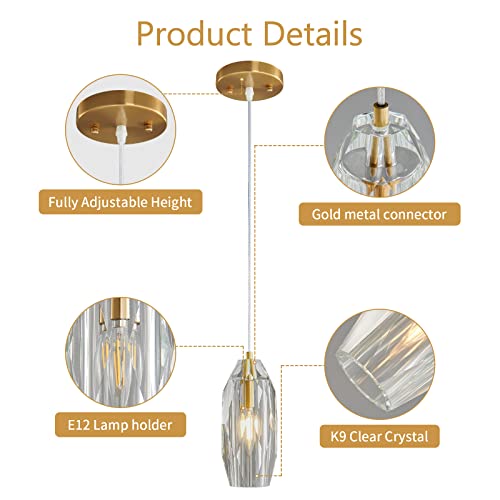 Zhllmq Mini Crystal Modern Pendant Lights Kitchen Island Adjustable Hanging Ceiling Light Gold Pendant Light Fixtures For Kitchen Island Dining Room Living Room Bedroom Corridor (1-Light) #TOP4