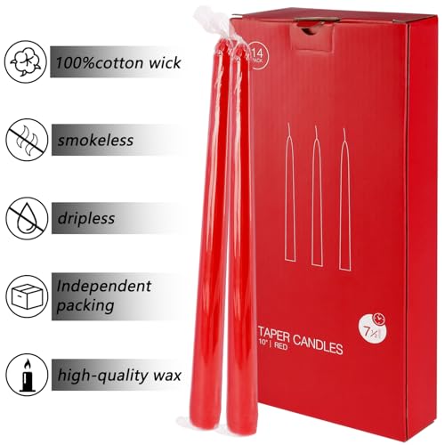 Wponszu T001 14 Pack Tall Red Taper Candles - 10 Inch Red Dripless, Unscented Dinner Candle - Paraffin Wax thumb #5