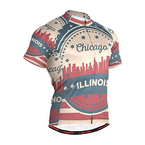 Illinois State Chicago Skyline Men's Cycling Jersey Short Sleeve Bike Jacket Biking Bicycle Jersey Shirt Multicolor