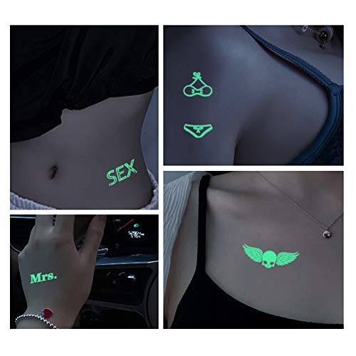 Rayberro 20 Sheets Glow In Dark Temporary Tattoo Stickers Luminous Fluorescent Waterproof Tattoos Water Transfer Fake Body Tattoo Stickers Fun For Party Festival Club Decoration Diy Accessories #TOP5