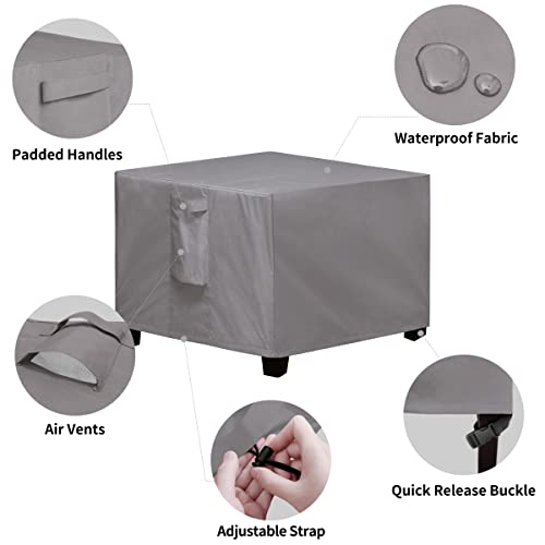 Easy-Going Square Patio Ottoman Cover, Waterproof Outdoor Ottoman Cover, Fade Resistant Patio Side Table Cover, Durable Outdoor Furniture Covers with Sealed Seam (25\"x25\"x17\", Grey)