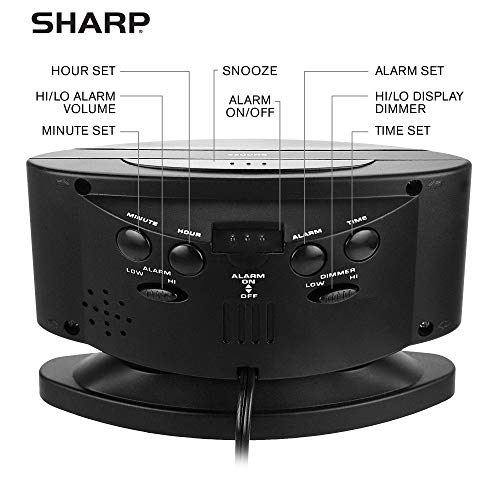 Sharp Home Led Digital Alarm Clock – Swivel Base - Outlet Powered, Simple Operation, Alarm, Snooze, Brightness Dimmer, Big Green Digit Display, (Midnight Black -Red Led) #TOP2