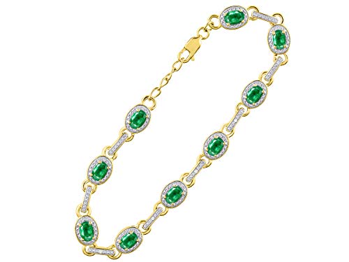 Rylos Bracelets For Women 925 Yellow Gold Plated Silver Tennis Bracelet Gemstones & Halo Of Diamonds Adjustable To Fit 7"-8" Wrist, 9 Gorgeous 6X4Mm Emerald Jewelry For Women Friendship Bracelets #TOP2