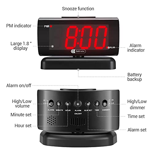 Zoos Alarm Clock For Bedroom 5" Large Led Digital Clock For Seniors, Dimmable Simple Alarm Clocks For Bedrooms, Volume Adjustable/Snooze/Battery Backup/Swivel Base Gift For Kids Elderly Home Office #TOP2