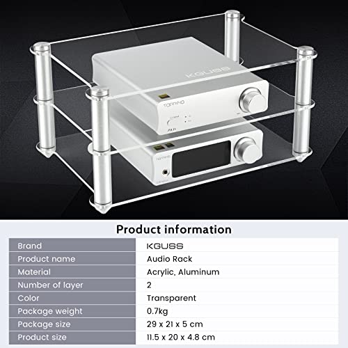 image for KGUSS Mini Audio Component Rack Acrylic 2-Layer Rack Aluminium Holders