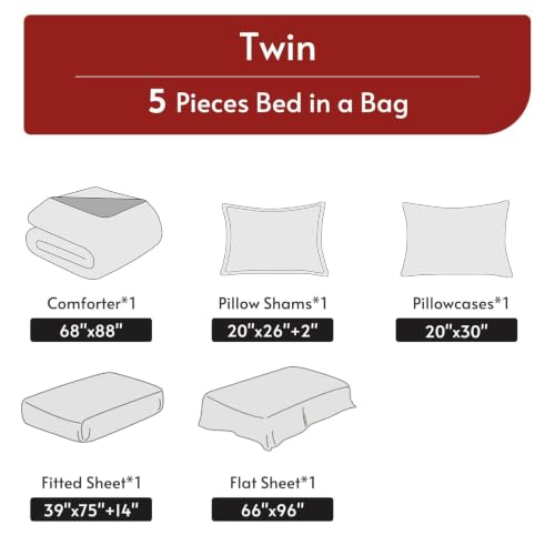 Twin Comforter Set 5 Pieces, Reversible Bed in a Bag, Pink/Light Grey - image 5