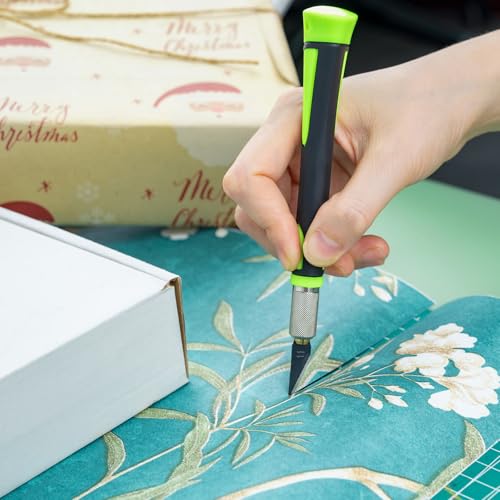 Image of FOSHIO Precision Exacto Knife Set, 2 Pack Craft Knife with Extra 20 Exacto Blades, Hobby Knife Set with Protective Cover Rubber Handle for Crafts, Arts, Stencil, Modeling, Trimming, Carving (Green)