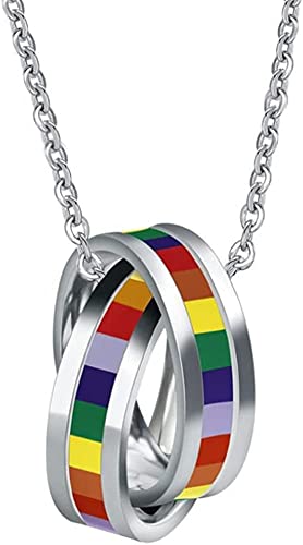 1 collar con colgante de acero inoxidable arcoíris de moda LGBT Lesbiana Orgullo Paz Amor regalo arco iris collares gay collar regalo para hombres y mujeres etiqueta de perro accesorio, Metal