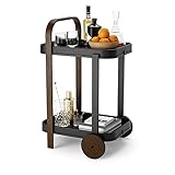 servierwagen modern ZWEIFARBIGES HOLZDETAIL: Dieser moderne Bar- und Servierwagen verfügt über ein zweifarbiges Bugholzdetail, das Ihrem Raum Wärme verleiht und gleichzeitig das umgebende Dekor komplementiert