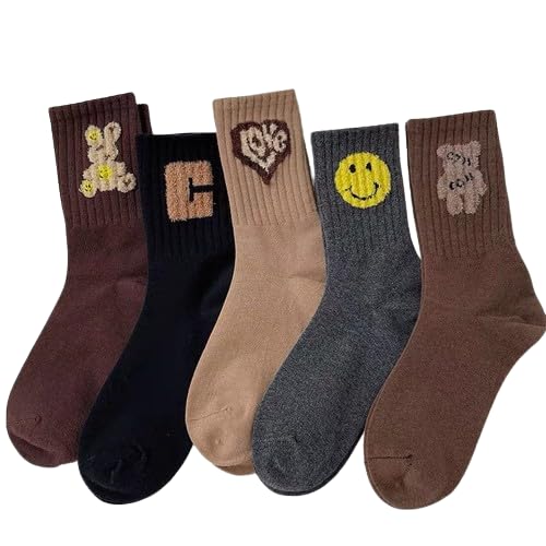 Women's korean Fashion Cute Cotton Socks spring autumn Plush letters,Cute teddy,Plush Soft Heart Novelty Funny Above Ankle Crew Socks Holiday Gifts for Women,Socks for Girls- Pack of 3 pair-image-27