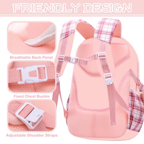 Cute School Backpack for Girls - Kawaii Kids Bookbag for Elementary & Middle School, Teen School Bag with Laptop Compartment (Pink)3