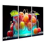 islandburner Bild auf Leinwand Sommerfrüchte mit Tautropfen in Glas für Küche Liebhaber Delikatessengeschäft Bilder Wandbilder Poster