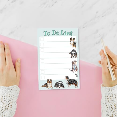 Image of Australian Shepherd Kawaii Sticky Notepad to Do List | Dog Lover Gifts for Women | Office School Supply Sticky Notes 4 inchx6 inch 50 Pages
