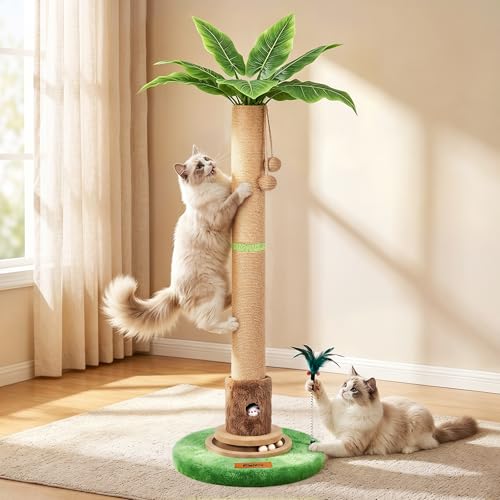 Famifit 50.8 Cat Scratching Post for Indoor Cats Interactive Plant-Inspired Cat Scratcher with Sisal Rope Mouse Hole & Wooden Ball Track Tall Cat Scratch Post for Large Adult Cats & Kittens
