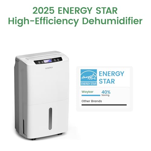 Image of Waykar 34 Pints Energy Star Dehumidifier for Spaces up to 2,000 Sq. Ft at Home, in Basements and Large Rooms with Drain Hose and 0.66 Gallons Water Tank