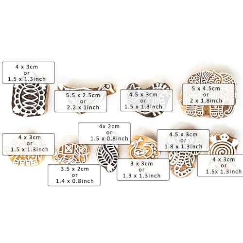 Image of Wooden Stamp Block, Printing Stamp Design Set | Block for Printing Saree Border | Dresses, Craft Card Making, Scrapbook, Clay Pottery | Set of 10
