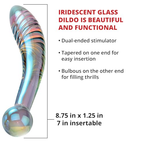 Image of Adam & Eve Glass Fairy Wand, Iridescent Dual Ended Glass Dildo for Vaginal & Anal Play, Ribbed & Bulbous Tips for Ultimate Stimulation, Body Safe & Hypoallergenic, Velvet Storage Pouch Included