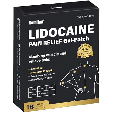 Sumifun 4% Lidocaine Pain Relief Patches - 18 Count Patches for Back, Shoulder, Muscle, Joints, Knee Pain Relief - Lower Back Pain Relief Products - Pain Patches Maximum Strength Lidocaine Cover