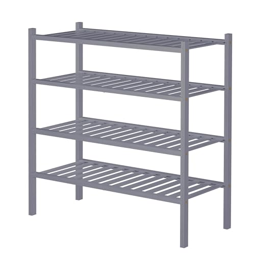 4 Tier Bamboo Shoe Rack for Closet Free Standing Wood Shoe Shelf for Entryway Small Space Stackable 27"x11"x26" (Grey)