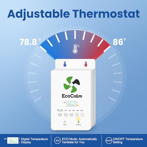 Solar Fan for Chicken Coop with Battery and Adjustable Thermostat, Solar Powered Fan with 12W Bifacial Solar Panel & 4" Exhaust Fan Accessories with Anti-backflow Valve