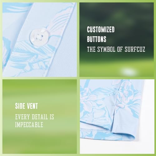 SURF CUZ Golf Shirt Moisture Wicking for Men Dry Fit Polo Shirts Short Sleeve Print Performance 4-Way Stretch3