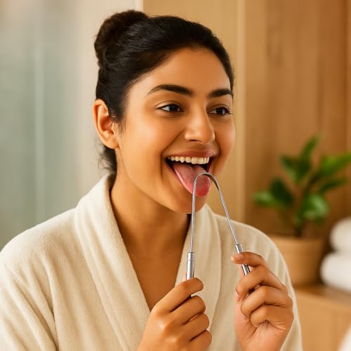 Image of Tongue Cleaner for Adults with Toothbrush Cover Case | Stainless Steel | Rust Free Tongue Scraper | Removes bad breath | Ideal for oral hygiene | Carefully designed | U-shaped (2)