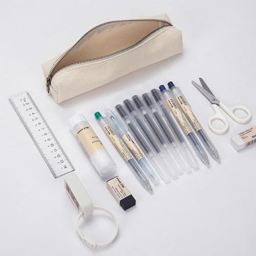 Image of Canvas Pencil Case Cartuchera Multifuncional Kawaii Multifunctional Zippered Canvas Pencil Case (Black, S)