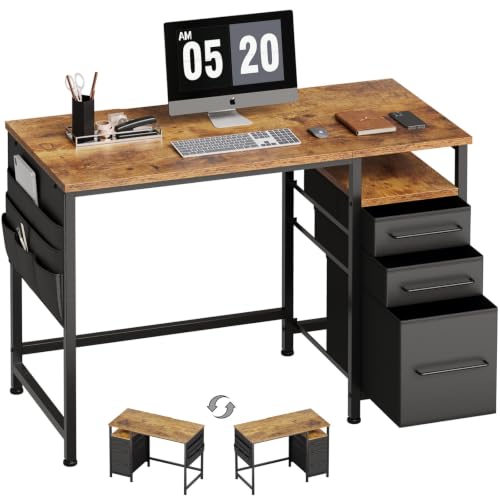 Ｍａｉｈａｉｌ Maihail Small Desk with Drawers, Office Desk with Storage Shelves, Rustic...